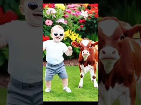 bébé qui danse avec une vache et un adorable lapin! 🐰 #farmlife #AnimalFriends #CutestPets #bunny