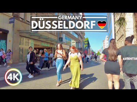 Verão 2022 Düsseldorf, Alemanha, cidade linda e encantadora, passeio a pé em 4K