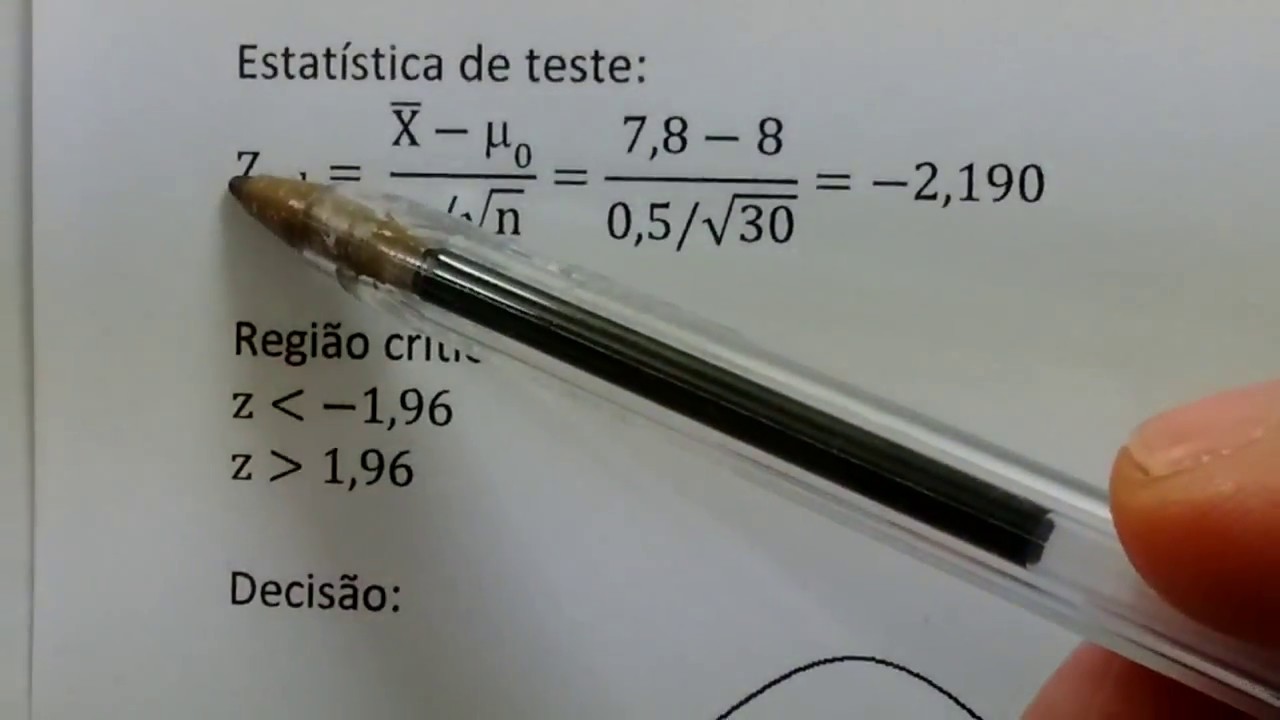 Teste de hipóteses para média - caso 1