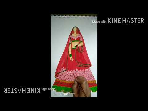 Designer wedding lehenga illustration, an Indian bridal dress drawing.