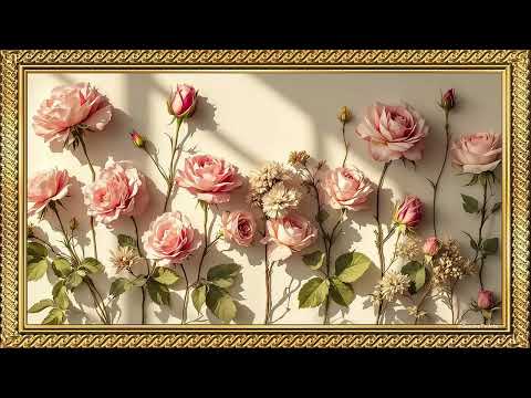 Rosas | Arte para TV com Moldura Dourada | Protetor de Tela  para TV | 1 Cena - 4 horas
