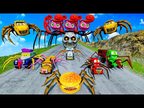 ALL MONSTERS Big & Small Cars vs Downhill Madness with NEW HOUSE HEAD & CAR EATER  BeamNG.Drive