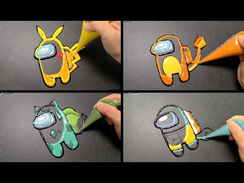 Among us Pancake Art(Pokemon Version), Pikachu, Charmander, Bulbasaur, Squirtle, Pancake Challenge