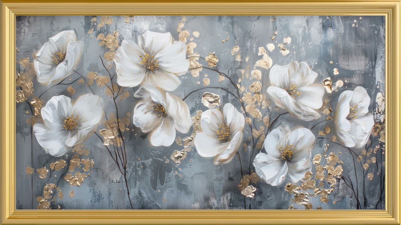 Vibrant Acrylic Painting Flowers and Leaves | TV Wallpaper | Free Background | 4K Frame Art