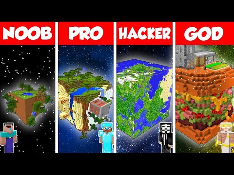 Minecraft Battle: NOOB vs PRO vs HACKER vs GOD: CUBE PLANET EARTH HOUSE BUILD CHALLENGE / Animation