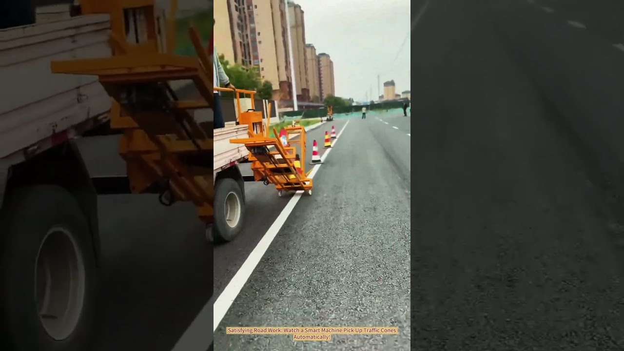 Satisfying Road Work: Watch a Smart Machine Pick Up Traffic Cones Automatically!