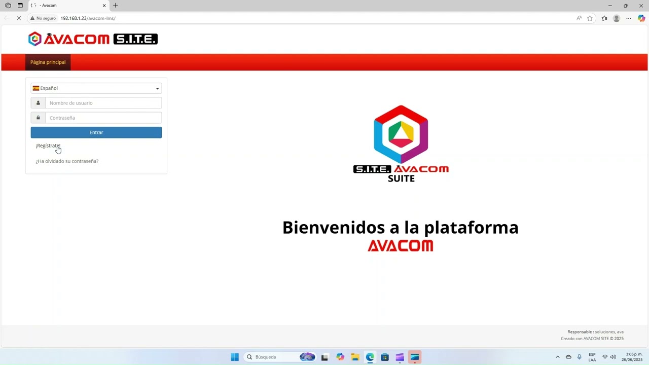 1. Registro en la plataforma AVACOM SITE - Quindío