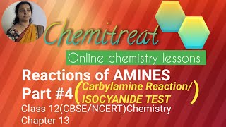 Reactions of AMINES(Carbylamine Reaction/ISOCYANIDE TEST)|ClassXII|CBSE|NCERT|Chemistry|Ch13|Part04|