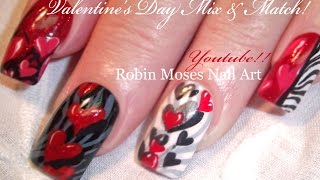 5 Valentine Nail Art Designs | Red Hearts & Zebra Print Nails Tutorial