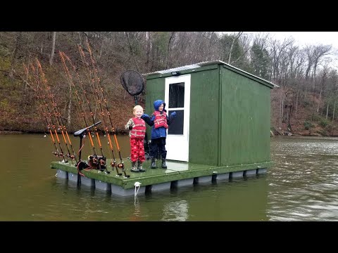 Camping & Fishing on Floating Cabin Built From Scratch (My Quarantine Bug Out Cabin)