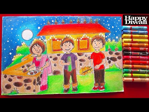 How to draw Diwali Festival drawing step by step for beginners ! Video