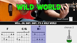 WILD WORLD - Mr. Big - Guitar lesson - Acoustic guitar with chords &amp; lyrics