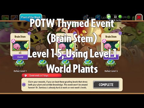 PvZ2 POTW Thymed Event (Brain Stem), Level 1-5, Using Level 1 World Plants - Gameplay