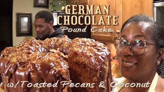German Chocolate Pound Cake | Chocolate Glaze | Toasted Coconut & Pecans | #GlazeGirl💚