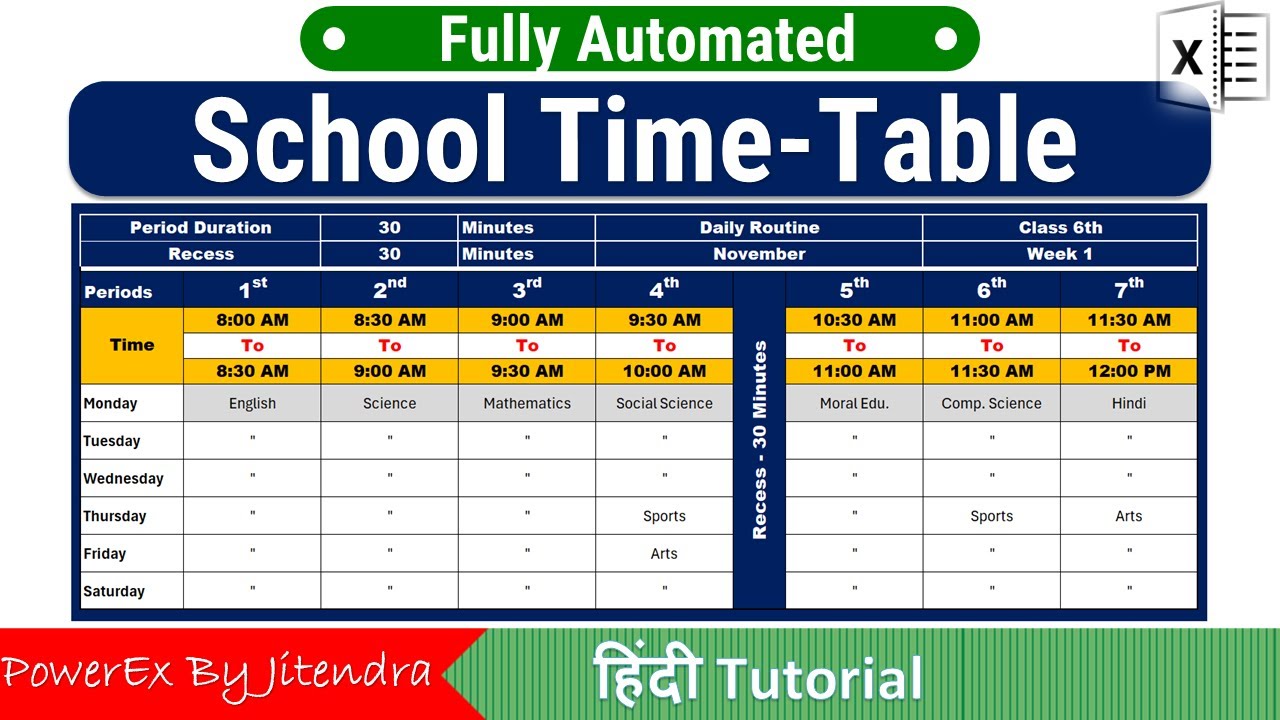 Automated School Time Table in Excel | Dynamic & Customizable
