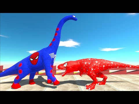 SPIDERMAN T-REX vs SPIDERMAN BRACHIOSAURUS DEATH RUN - Animal Revolt Battle Simulator