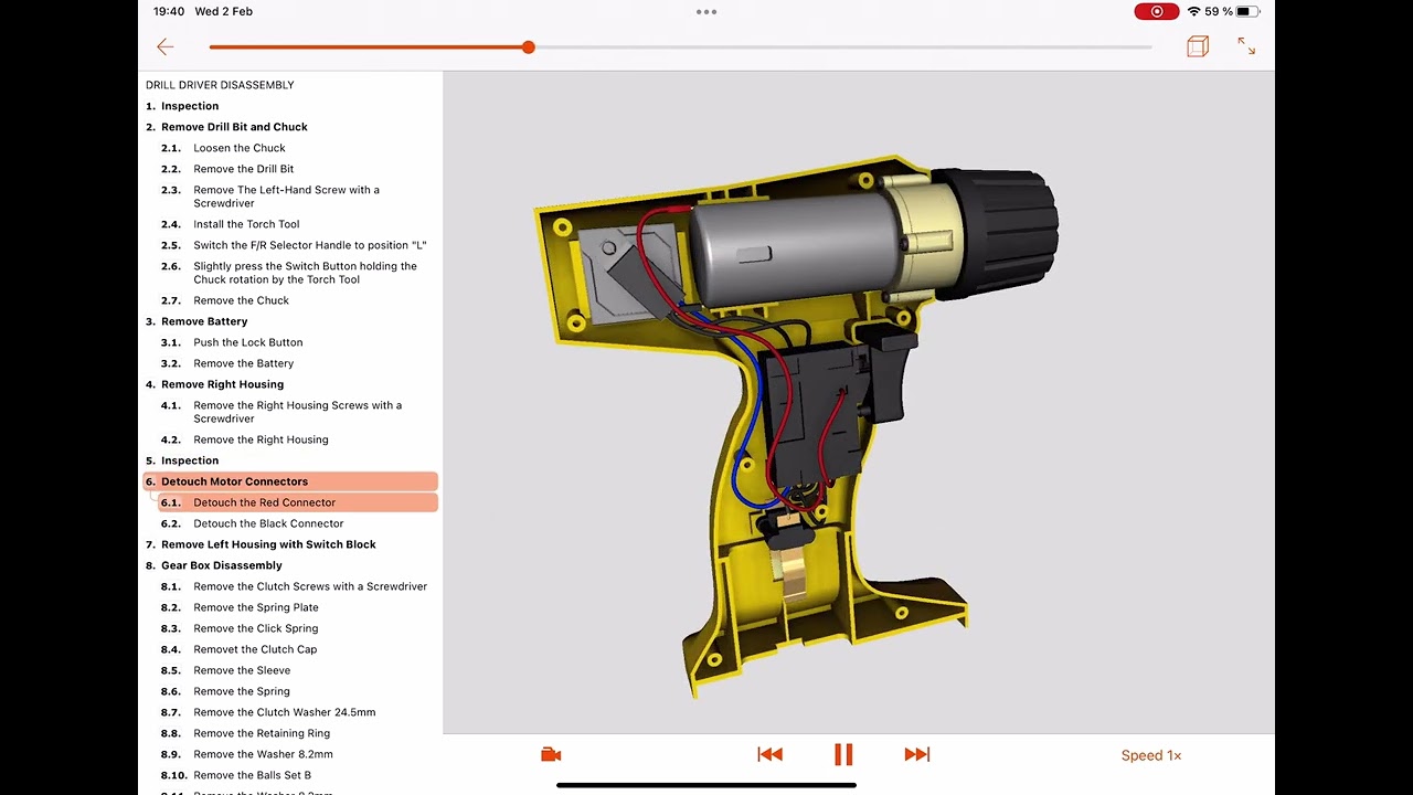 Viewing drill driver disassembly procedure on iPad