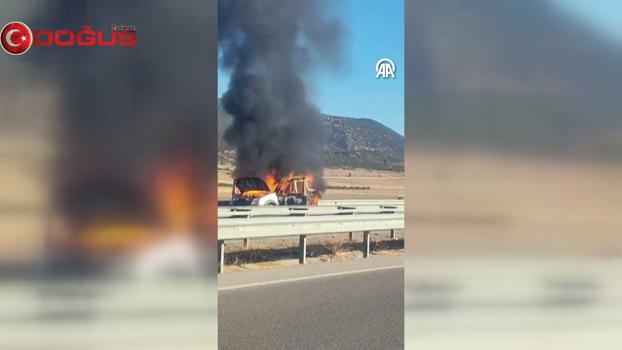 Gaziantep'te seyir halindeki hafif ticari araç yandı