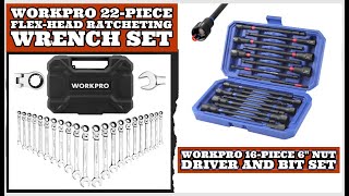 WORKPRO 22-Piece Flex-Head Ratcheting Wrench Set & WORKPRO 16-Piece 6" Nut Driver and Bit Set