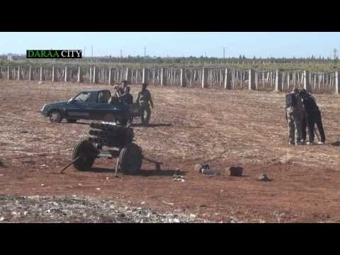 استهداف تجمعات قوات النظام في حاجز الكازية في بلدة عتمان بواسطة راجمة صواريخ كاتيوشا من قبل كتيبة شهداء الحق