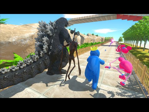 Heisei Godzilla vs Blue Rainbow Friends vs Siren Head Death Run | Animal Revolt Battle Simulator