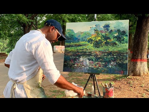 Plein Air Acrylic on Canvas | Outdoor painting demo by Shahanoor Mamun | Jahangirnagar University