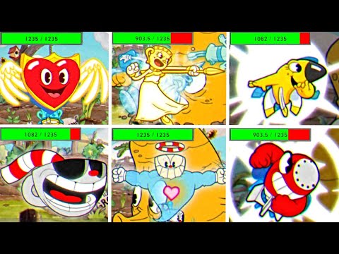 Cuphead + DLC - All Super Attacks With Health Bars Comparison