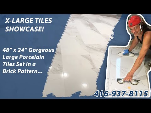 X-Large Diagonal, Brick Pattern 24" x 48" Porcelain Calacatta Tiles Call Mario now at 416-937-8115