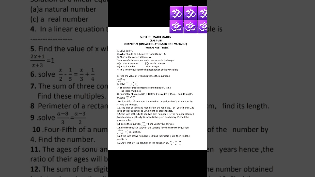 #maths #worksheets #linear #equations #one #variable