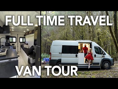 VAN TOUR with MURPHY BED, mobile gym, PORTABLE indoor shower, and PULL UP BAR! TINY House on Wheels