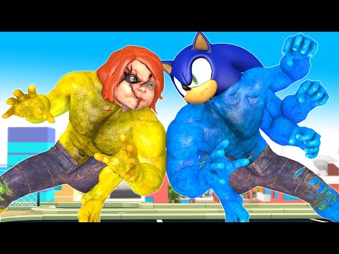 Son Sonic Transform Giant SonicHulk vs Giant Chucky Zombie rescue Papa Nick - Scary Teacher 3D Story