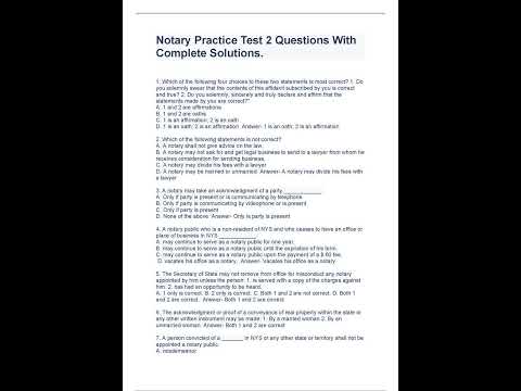 Notary Practice Test 2 Questions With Complete Solutions pdf