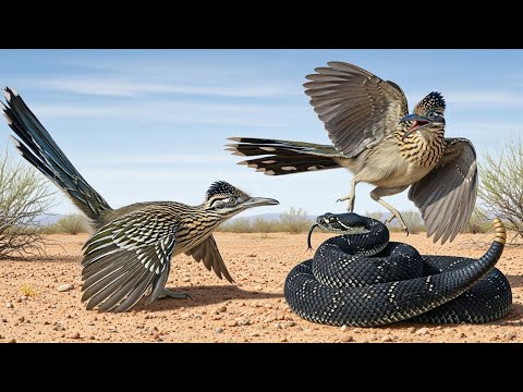Roadrunner Family vs Black Rattlesnake! Brutal Desert Battle Wild Animal Attack Discovery.