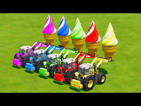 LOAD GIANT ICE CREAM AND TRANSPORT BATTLE WITH FENDT AND CLAAS TRACTORS - Farming Simulator 22