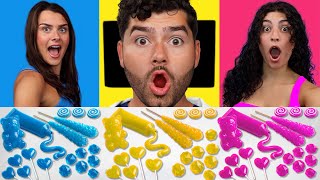 ONE Color Food vs Cavities Challenge! (Red vs Blue vs Yellow)