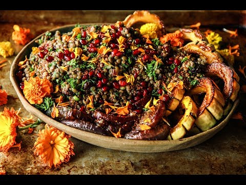 Warm Lentil Salad with Roasted Delicata Squash and Red Onions