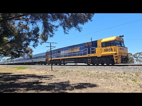 1AM8 up JBRE The Overland (NR59, 8V), Adelaide to Melbourne, 1420, 28/12/25, Murtoa VIC 