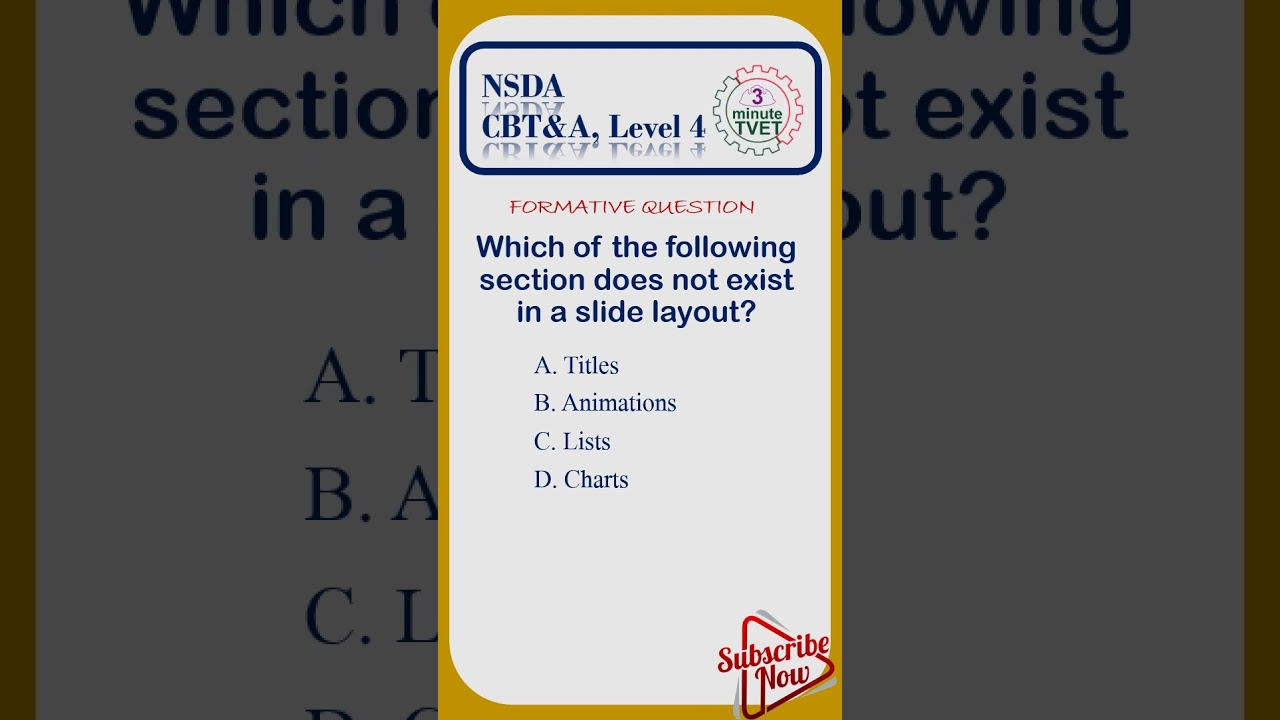 Which of the section does not exist in a slide layout? #tvet #cbt #assessmentcenter #assessors