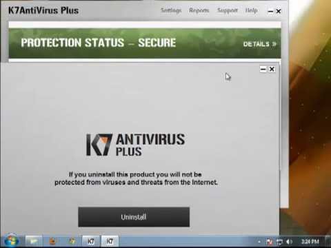 How to uninstall k7 antivirus plus software in windows 7