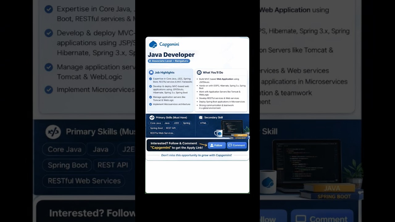 Capgemini Hiring Java Developers 🔥 | Apply Now |