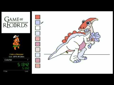 Color a Dinosaur NES Speedrun 100% All Colors WR (9:16)
