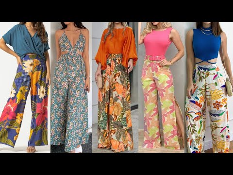 High Waist Floral Wide Leg Pants with top..