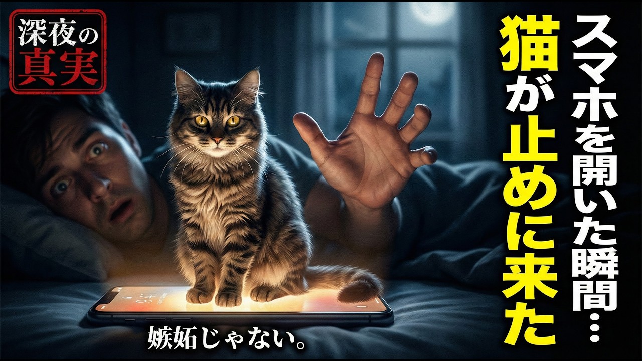 猫がスマホの上に座る夜——それは“嫉妬”じゃない。あなたの呼吸を止めるためだった。