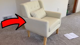 Kosydown Basic Modern Upholstered Accent Chair, Solid Wood Legs Elegant Linen Armchair (Beige)