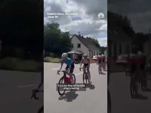 Cyclist goes flying after hitting a mobility scooter