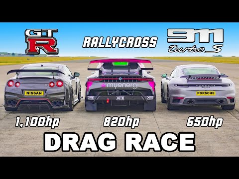 1100hp GT-R v 911 Turbo S v Rallycross: DRAG RACE