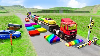 Flatbed Truck McQueen | Transportation with Truck - Pothole vs Car #104 | BeamNG.Drive Gameplay