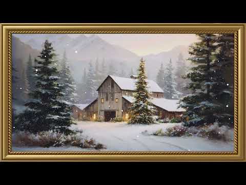 Vintage Winter Barn of Lights Painting | Gold Frame TV Art | Art Screensaver for TV | Wallpaper
