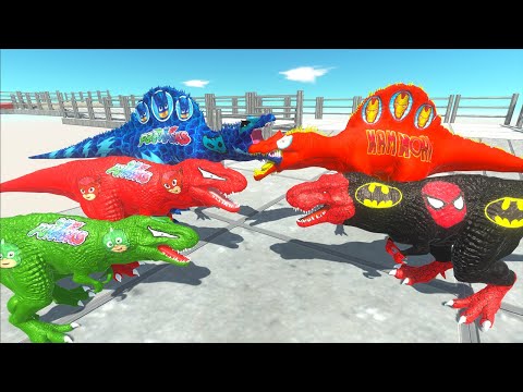 TEAM PJ MASKS T-REX vs SPINOSAURUS DEATH CLIMB - Animal Revolt Battle Simulator
