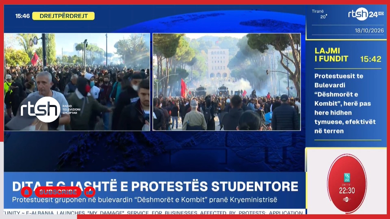 Dita e gjashtë e protestës- Protestuesit zhvendosen te Bulevardi “Dëshmorët e Kombit”, hedhin mjete piroteknike dhe gurë, Policia përgjigjet me ujë dhe gaz lotsjellës